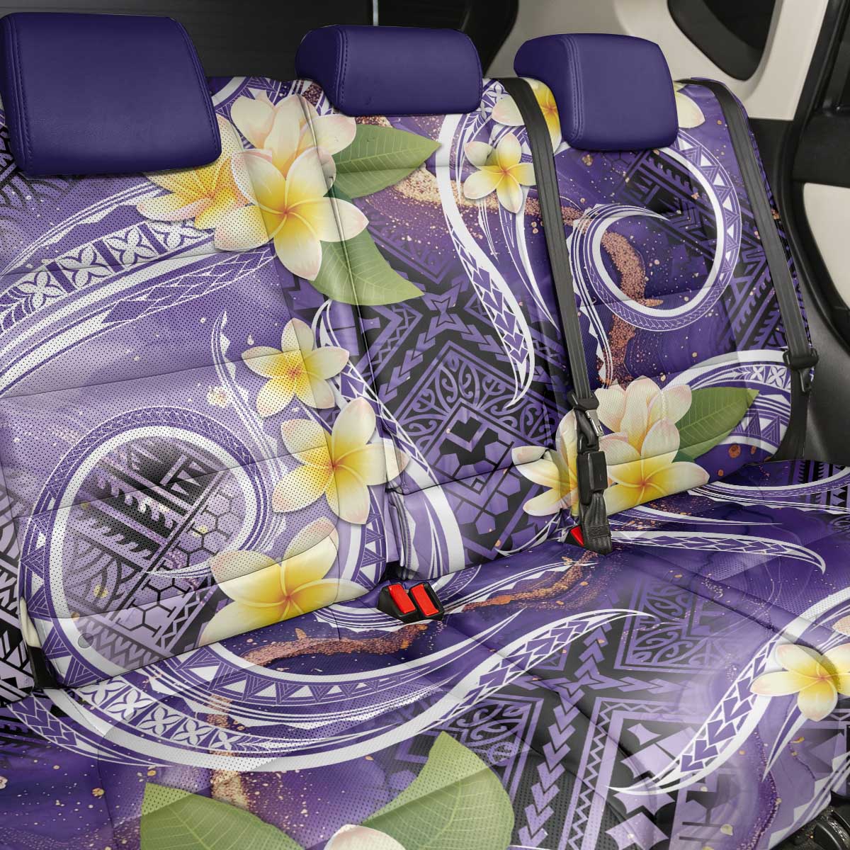 Polynesian Tribal Tattoo Back Car Seat Cover Plumeria Purple Marble Pattern
