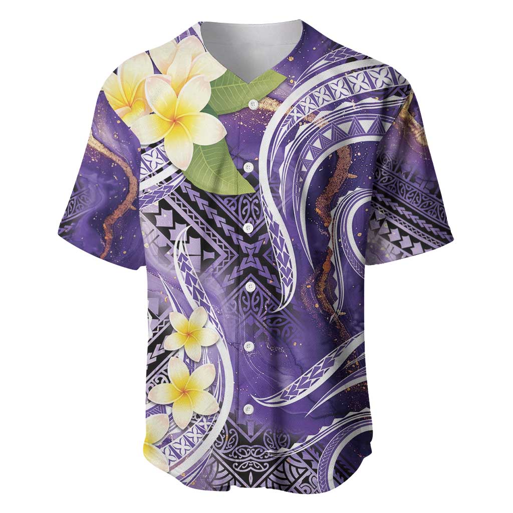 Polynesian Tribal Tattoo Baseball Jersey Plumeria Purple Marble Pattern LT9 Purple - Polynesian Pride