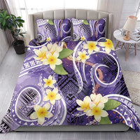 Polynesian Tribal Tattoo Bedding Set Plumeria Purple Marble Pattern