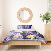 Polynesian Tribal Tattoo Bedding Set Plumeria Purple Marble Pattern