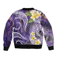 Polynesian Tribal Tattoo Bomber Jacket Plumeria Purple Marble Pattern