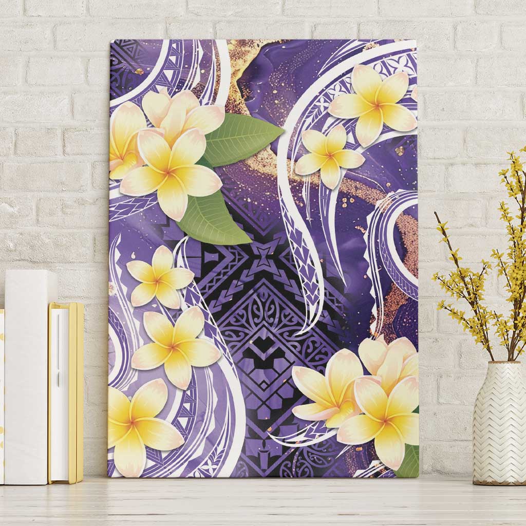 Polynesian Tribal Tattoo Canvas Wall Art Plumeria Purple Marble Pattern