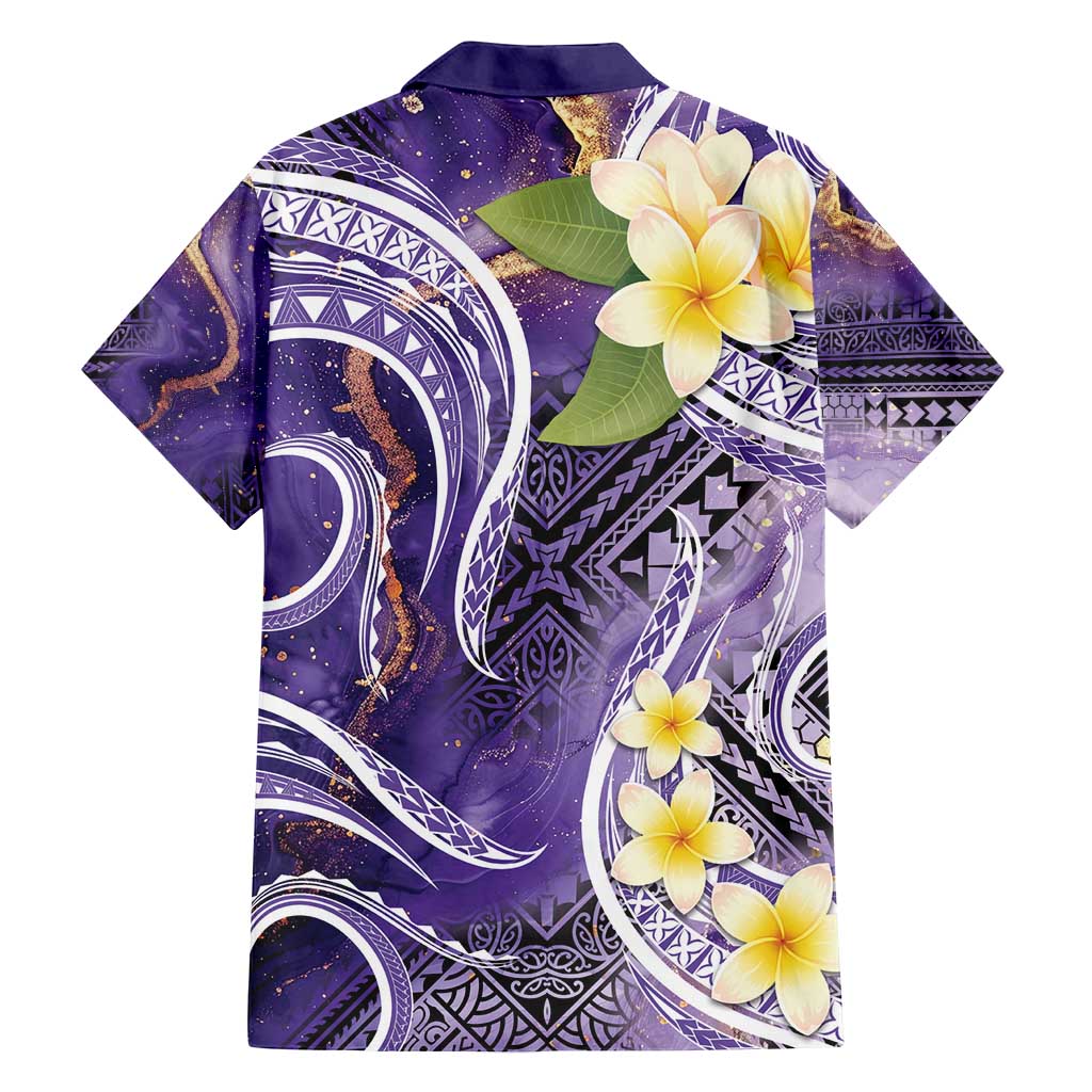 Polynesian Tribal Tattoo Family Matching Long Sleeve Bodycon Dress and Hawaiian Shirt Plumeria Purple Marble Pattern LT9 - Polynesian Pride