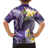 Polynesian Tribal Tattoo Family Matching Off The Shoulder Long Sleeve Dress and Hawaiian Shirt Plumeria Purple Marble Pattern