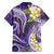 Polynesian Tribal Tattoo Family Matching Off The Shoulder Long Sleeve Dress and Hawaiian Shirt Plumeria Purple Marble Pattern