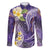 Polynesian Tribal Tattoo Family Matching Off The Shoulder Long Sleeve Dress and Hawaiian Shirt Plumeria Purple Marble Pattern