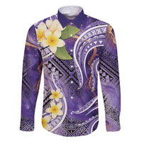 Polynesian Tribal Tattoo Family Matching Off Shoulder Maxi Dress and Hawaiian Shirt Plumeria Purple Marble Pattern