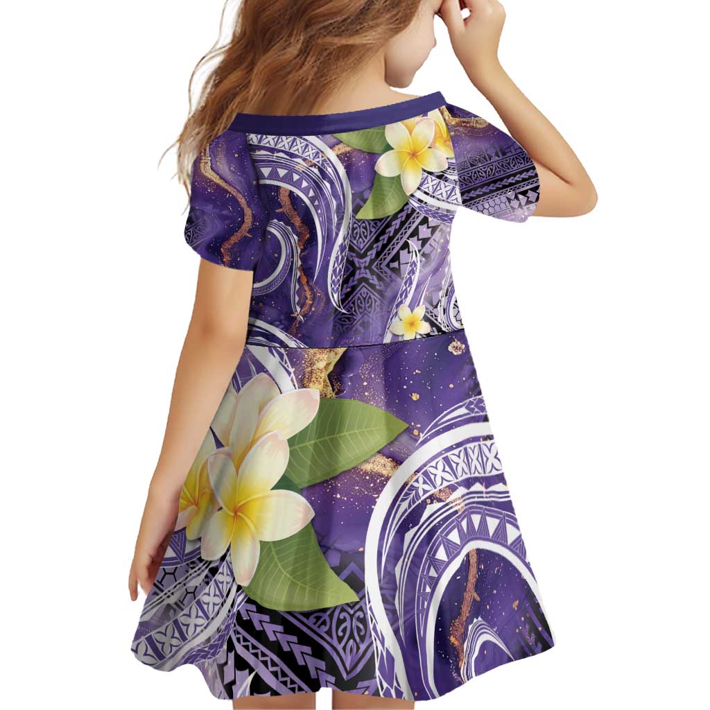 Polynesian Tribal Tattoo Family Matching Off Shoulder Short Dress and Hawaiian Shirt Plumeria Purple Marble Pattern