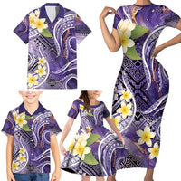 Polynesian Tribal Tattoo Family Matching Short Sleeve Bodycon Dress and Hawaiian Shirt Plumeria Purple Marble Pattern LT9 - Polynesian Pride