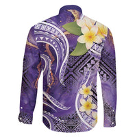 Polynesian Tribal Tattoo Family Matching Short Sleeve Bodycon Dress and Hawaiian Shirt Plumeria Purple Marble Pattern LT9 - Polynesian Pride