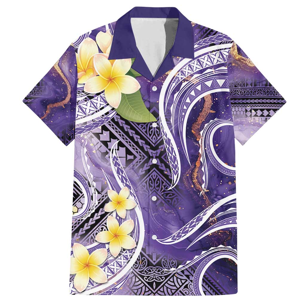 Polynesian Tribal Tattoo Family Matching Tank Maxi Dress and Hawaiian Shirt Plumeria Purple Marble Pattern