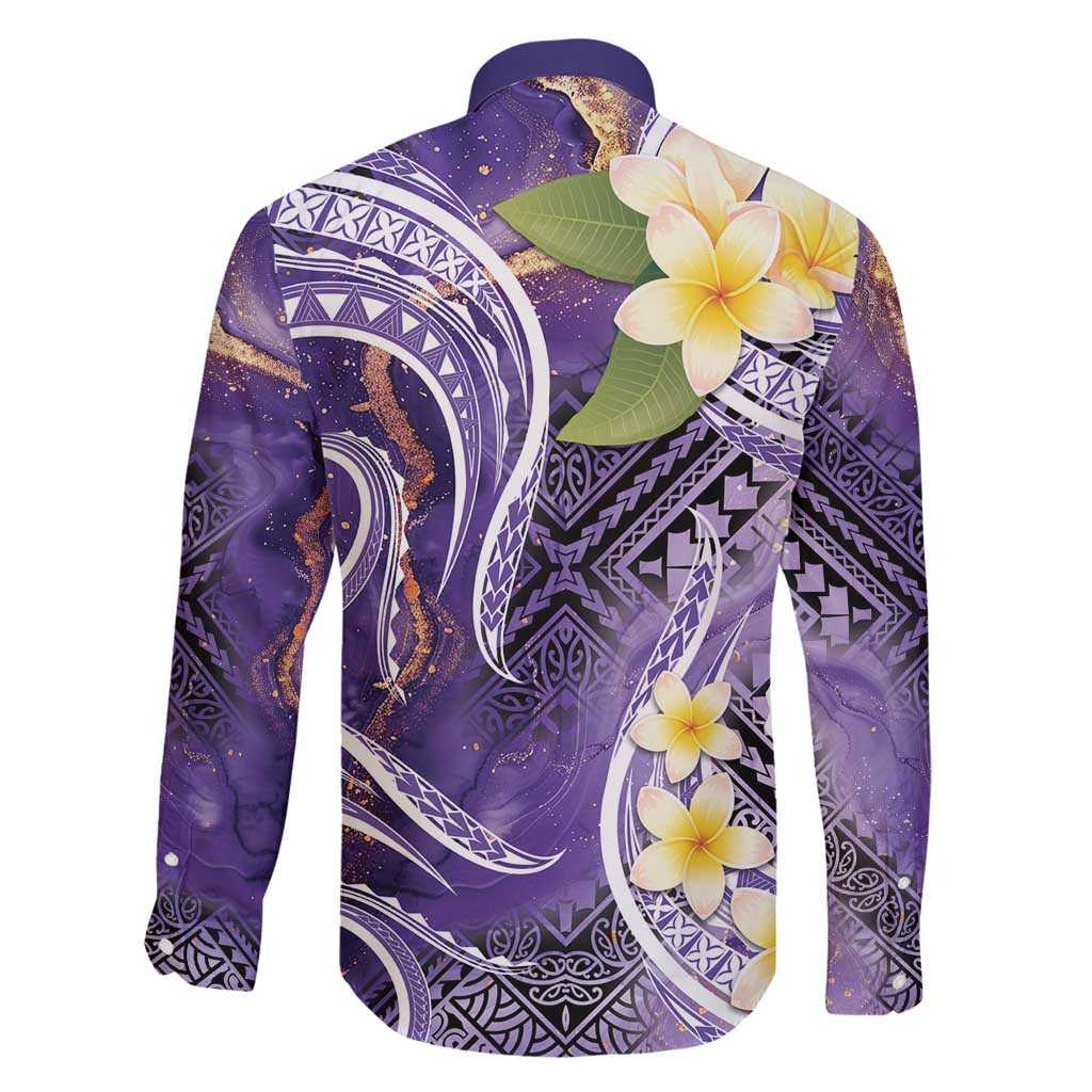 Polynesian Tribal Tattoo Family Matching Tank Maxi Dress and Hawaiian Shirt Plumeria Purple Marble Pattern