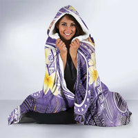 Polynesian Tribal Tattoo Hooded Blanket Plumeria Purple Marble Pattern
