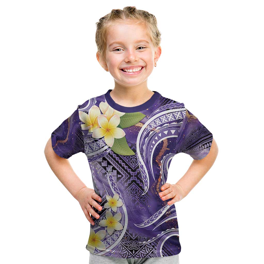 Polynesian Tribal Tattoo Kid T Shirt Plumeria Purple Marble Pattern LT9 Purple - Polynesian Pride