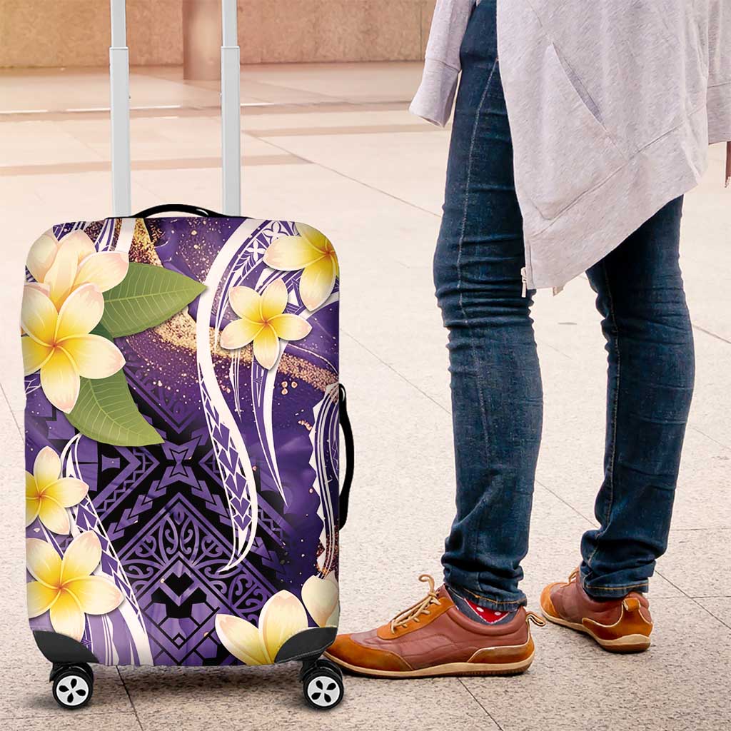 Polynesian Tribal Tattoo Luggage Cover Plumeria Purple Marble Pattern