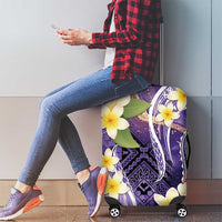 Polynesian Tribal Tattoo Luggage Cover Plumeria Purple Marble Pattern