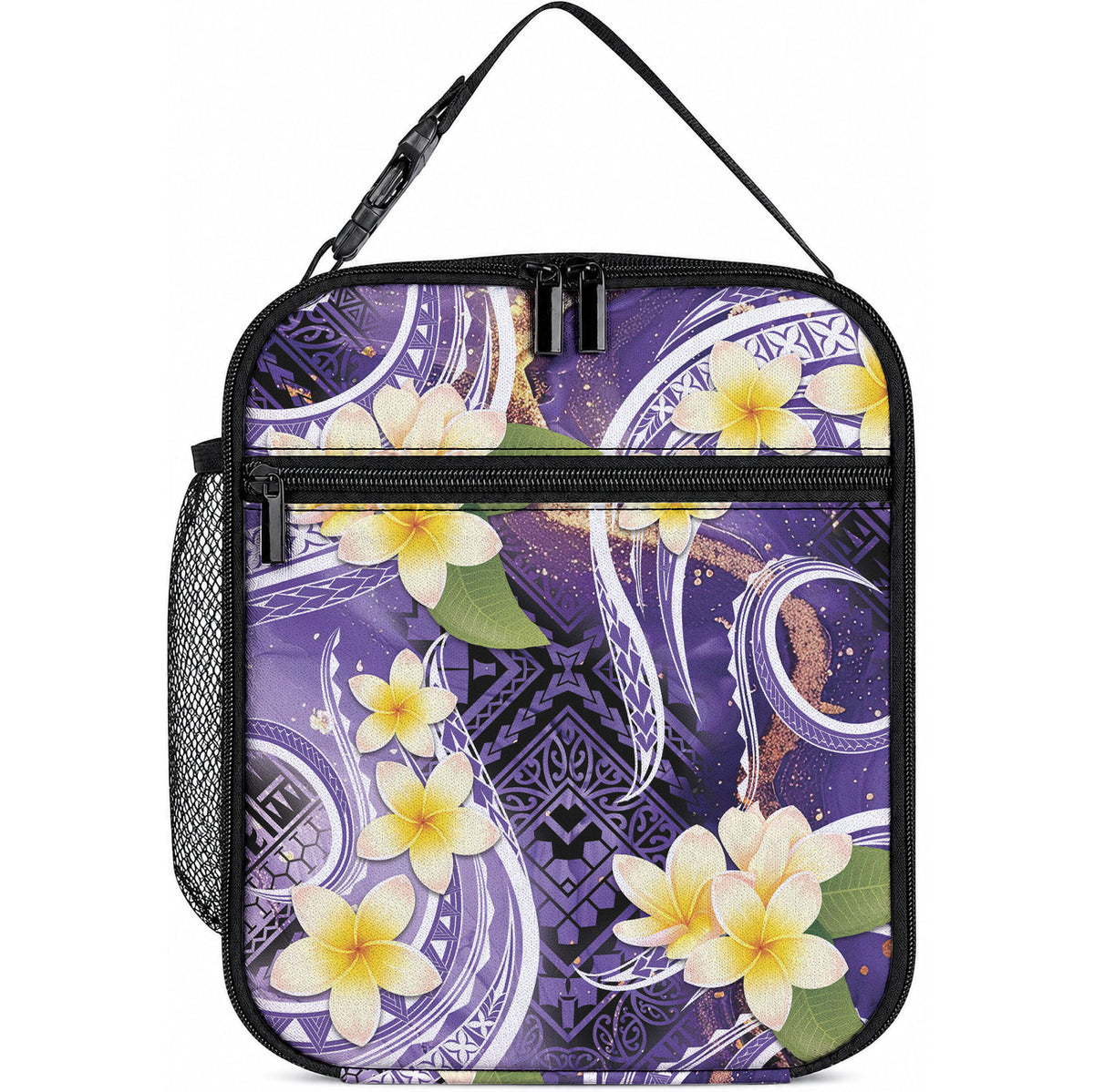 Polynesian Tribal Tattoo Lunch Bag Plumeria Purple Marble Pattern LT9 10.2 × 8.3 × 4.3 inch Purple - Polynesian Pride