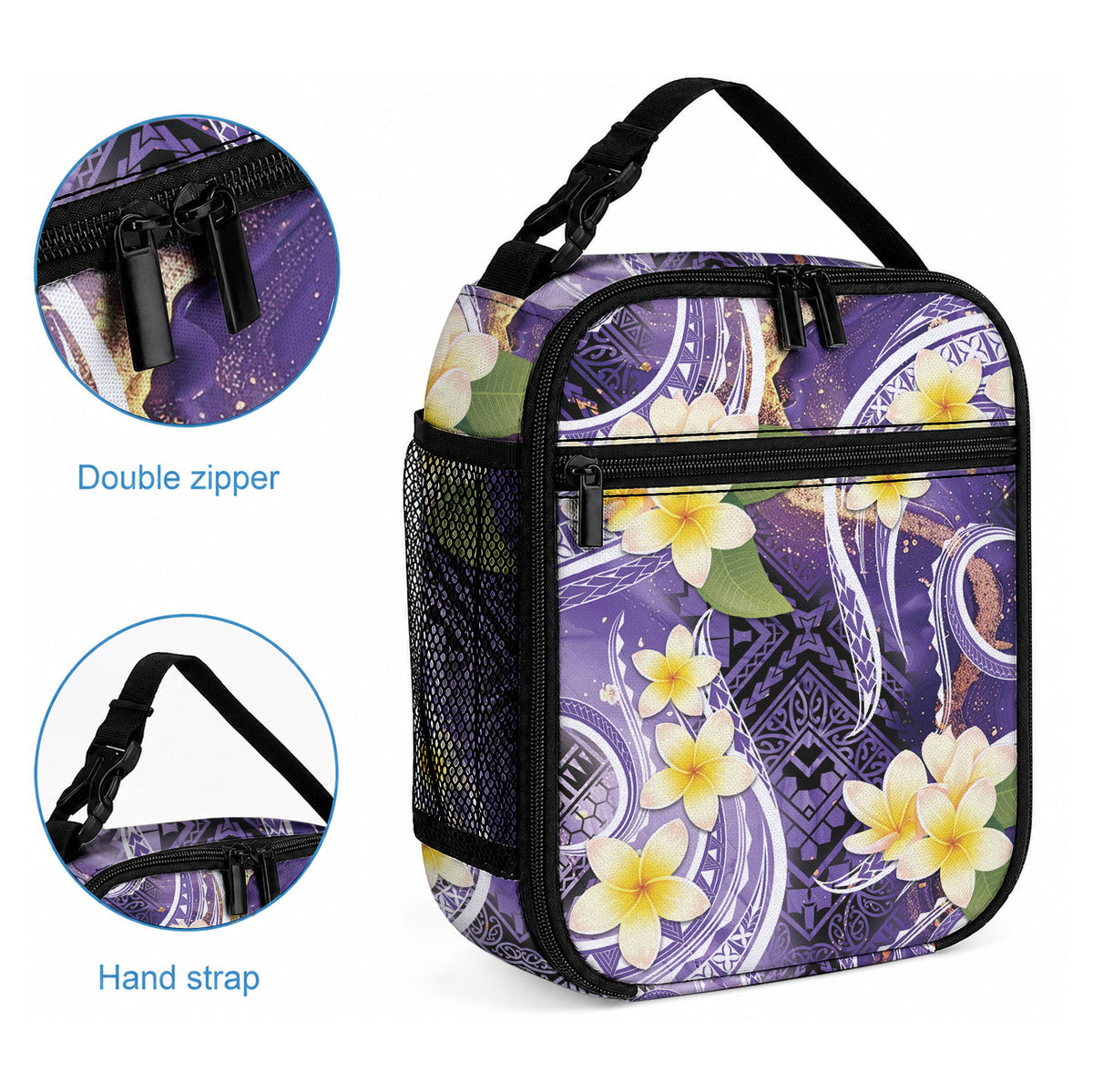 Polynesian Tribal Tattoo Lunch Bag Plumeria Purple Marble Pattern LT9 - Polynesian Pride