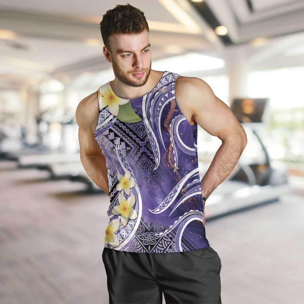 Polynesian Tribal Tattoo Men Tank Top Plumeria Purple Marble Pattern