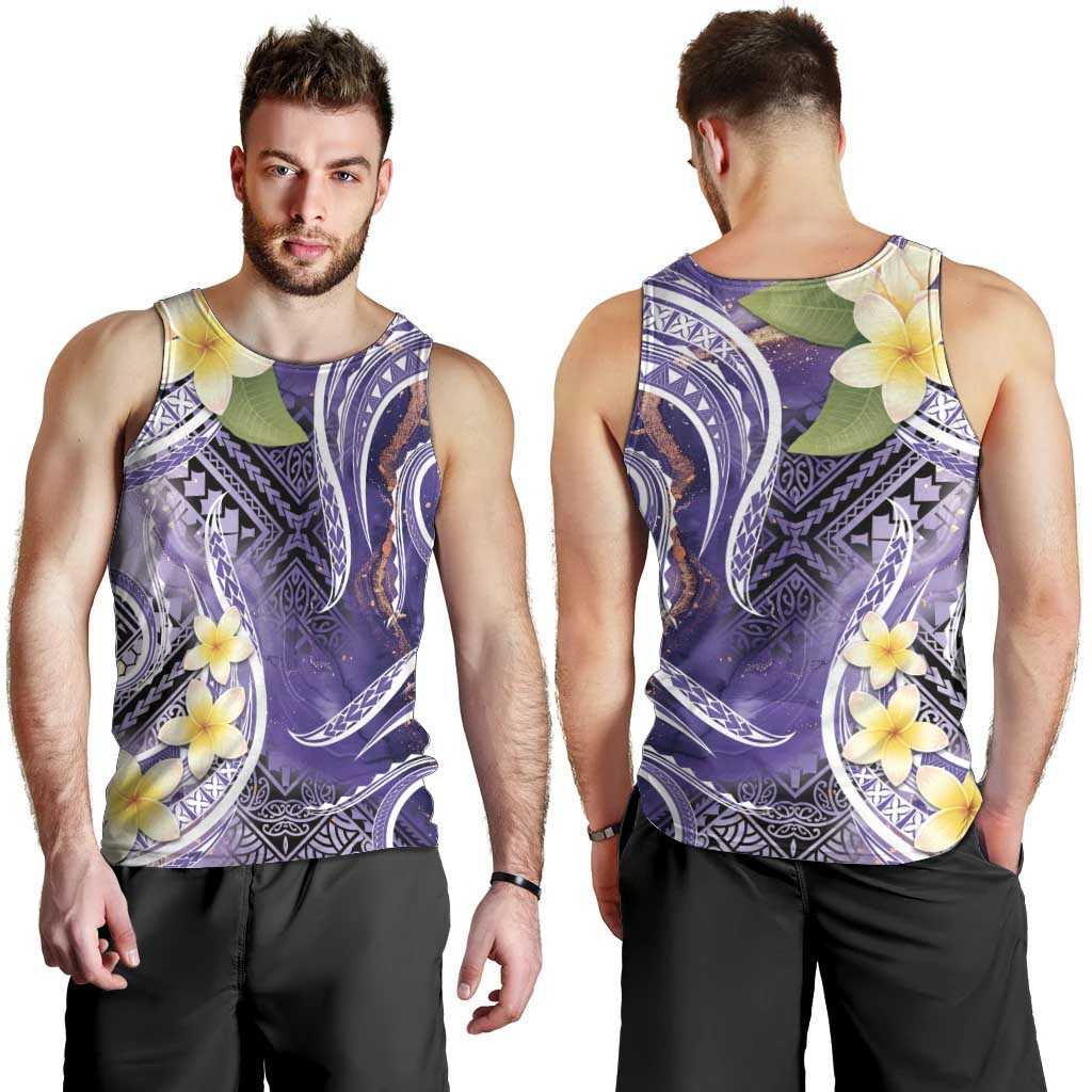 Polynesian Tribal Tattoo Men Tank Top Plumeria Purple Marble Pattern