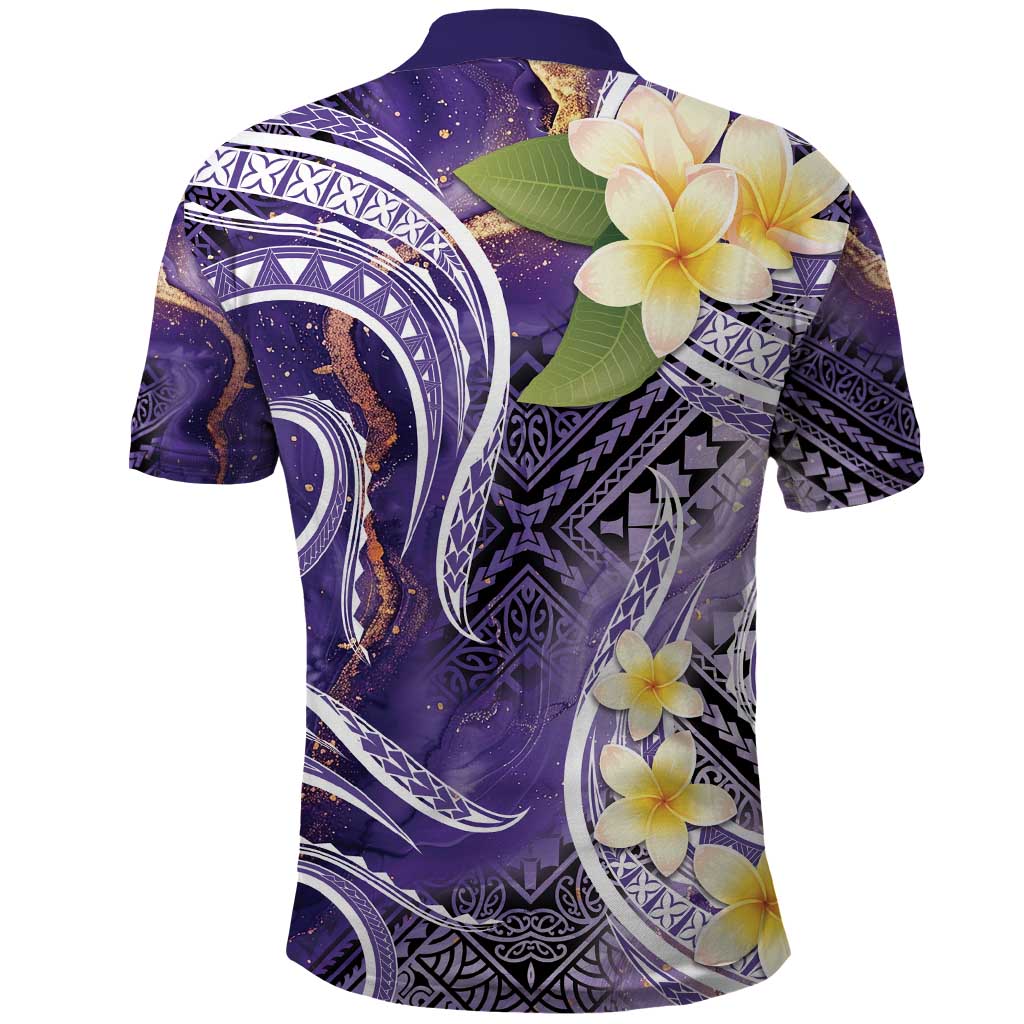 Polynesian Tribal Tattoo Polo Shirt Plumeria Purple Marble Pattern