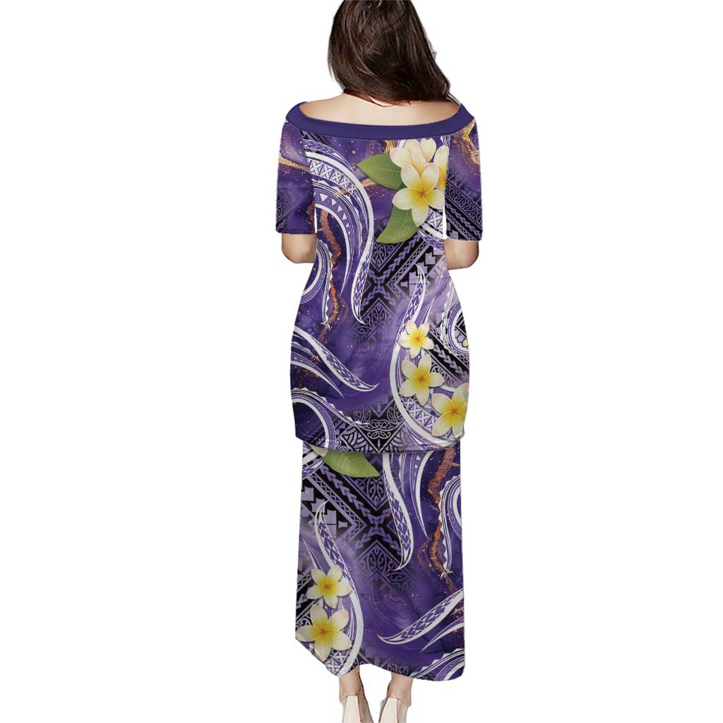 Polynesian Tribal Tattoo Puletasi Plumeria Purple Marble Pattern