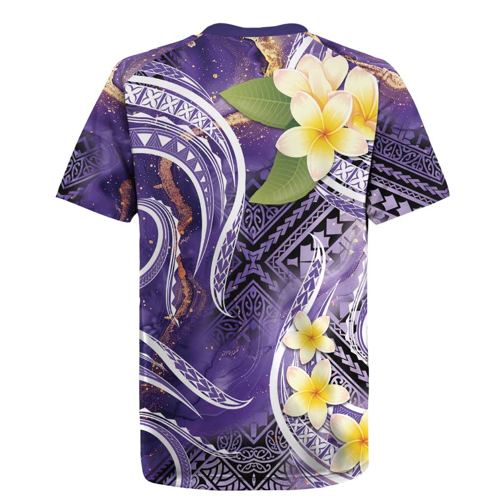 Polynesian Tribal Tattoo Rugby Jersey Plumeria Purple Marble Pattern