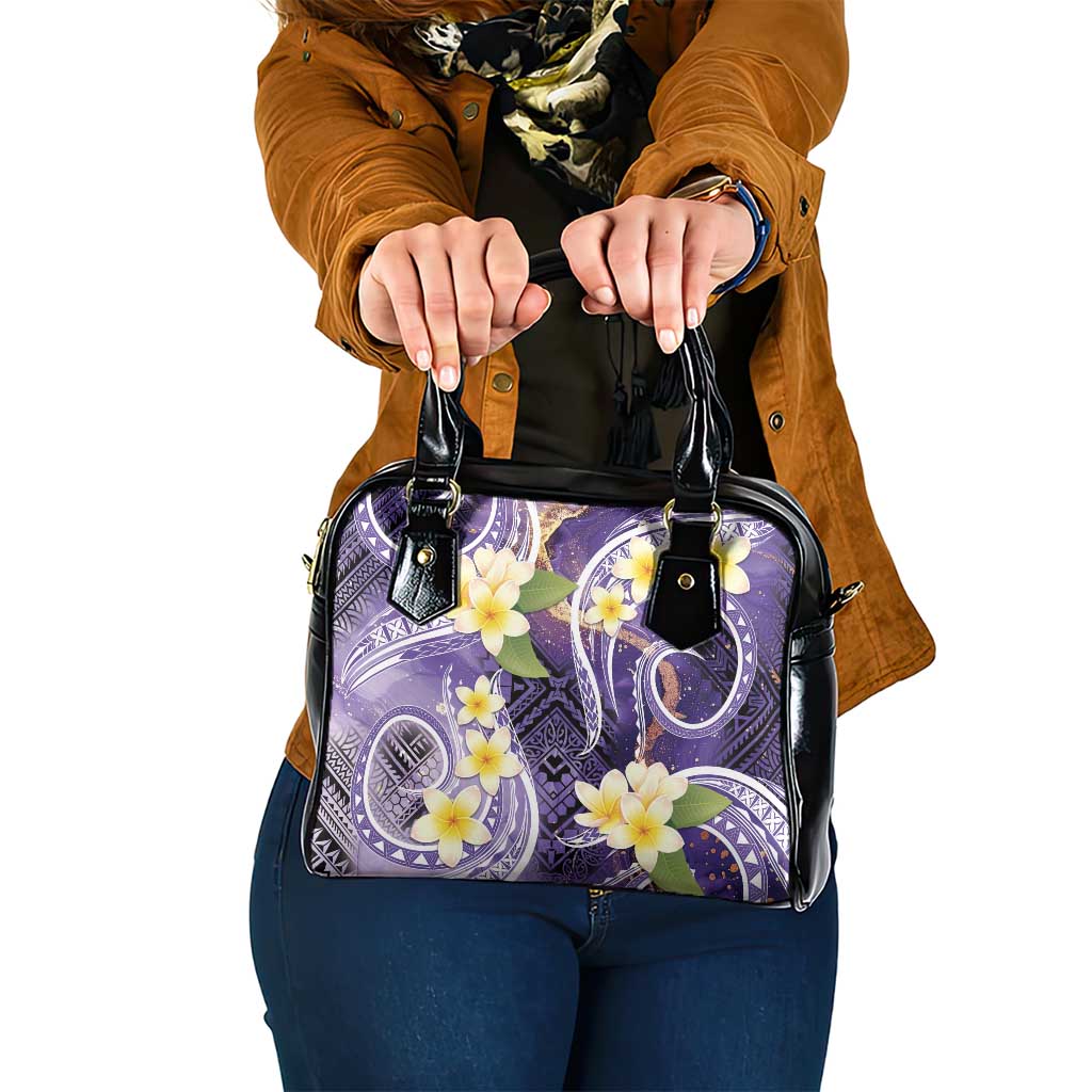 Polynesian Tribal Tattoo Shoulder Handbag Plumeria Purple Marble Pattern