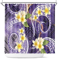 Polynesian Tribal Tattoo Shower Curtain Plumeria Purple Marble Pattern