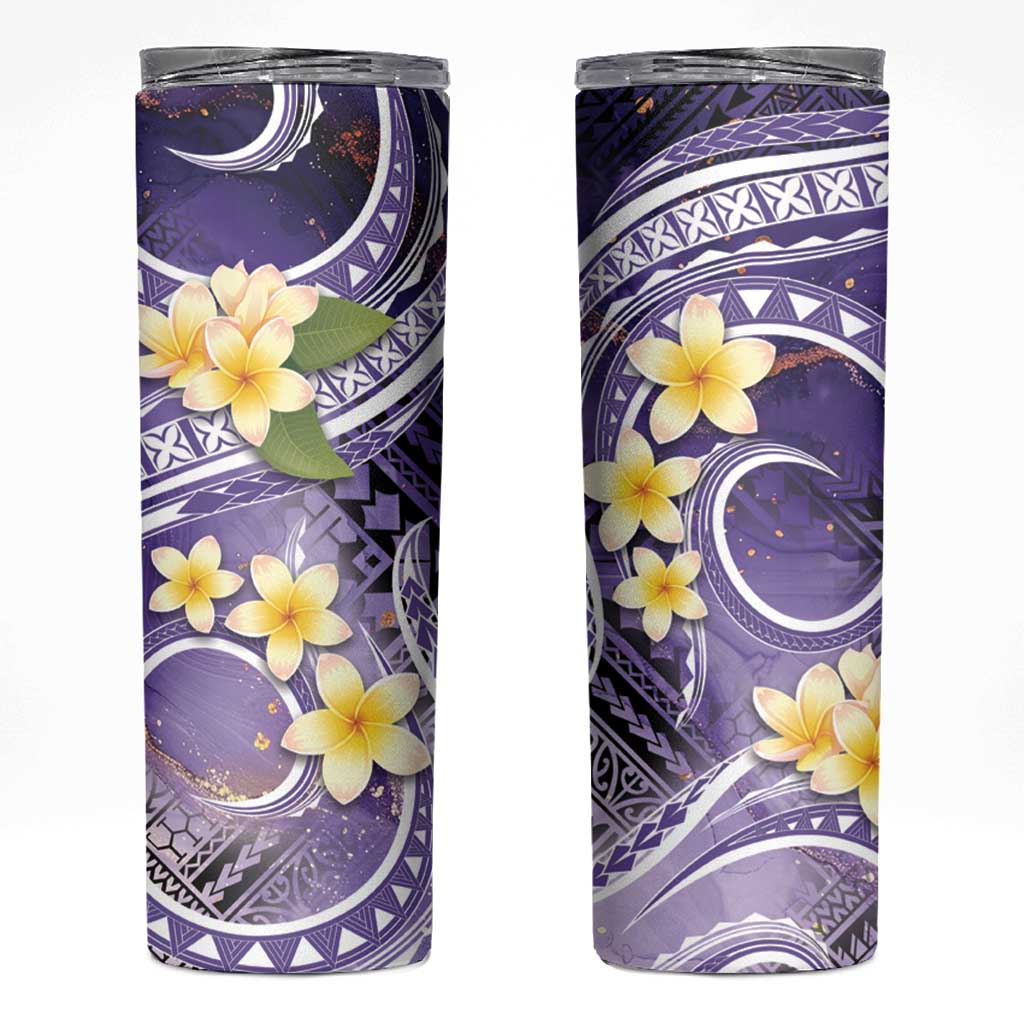 Polynesian Tribal Tattoo Skinny Tumbler Plumeria Purple Marble Pattern