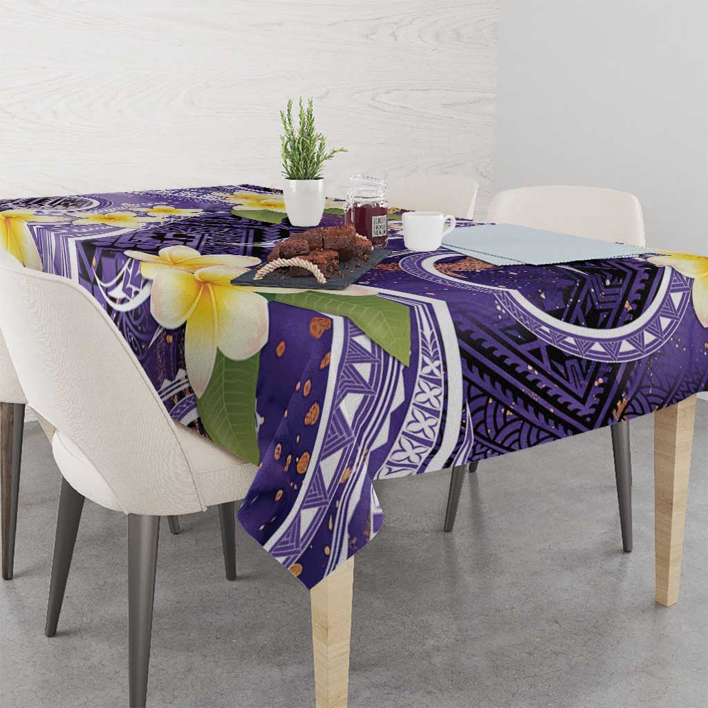 Polynesian Tribal Tattoo Tablecloth Plumeria Purple Marble Pattern