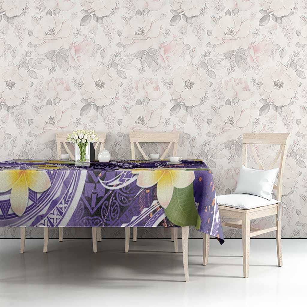 Polynesian Tribal Tattoo Tablecloth Plumeria Purple Marble Pattern