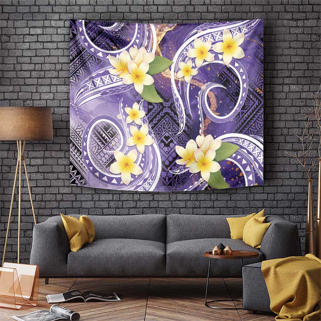 Polynesian Tribal Tattoo Tapestry Plumeria Purple Marble Pattern