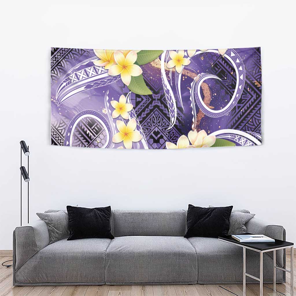 Polynesian Tribal Tattoo Tapestry Plumeria Purple Marble Pattern