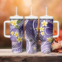 Polynesian Tribal Tattoo Tumbler With Handle Plumeria Purple Marble Pattern