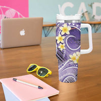 Polynesian Tribal Tattoo Tumbler With Handle Plumeria Purple Marble Pattern