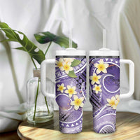Polynesian Tribal Tattoo Tumbler With Handle Plumeria Purple Marble Pattern