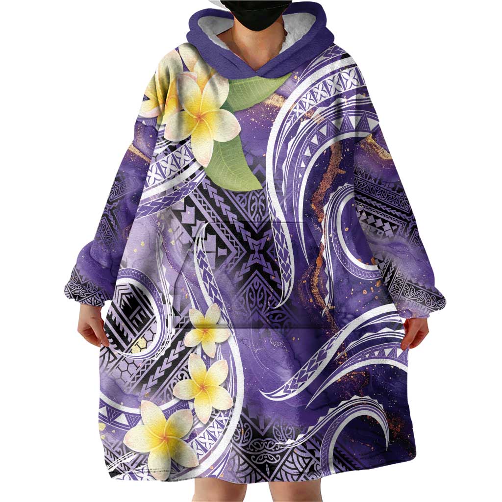 Polynesian Tribal Tattoo Wearable Blanket Hoodie Plumeria Purple Marble Pattern LT9 - Polynesian Pride