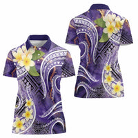 Polynesian Tribal Tattoo Women Polo Shirt Plumeria Purple Marble Pattern