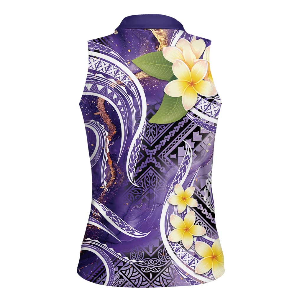Polynesian Tribal Tattoo Women Sleeveless Polo Shirt Plumeria Purple Marble Pattern LT9 - Polynesian Pride