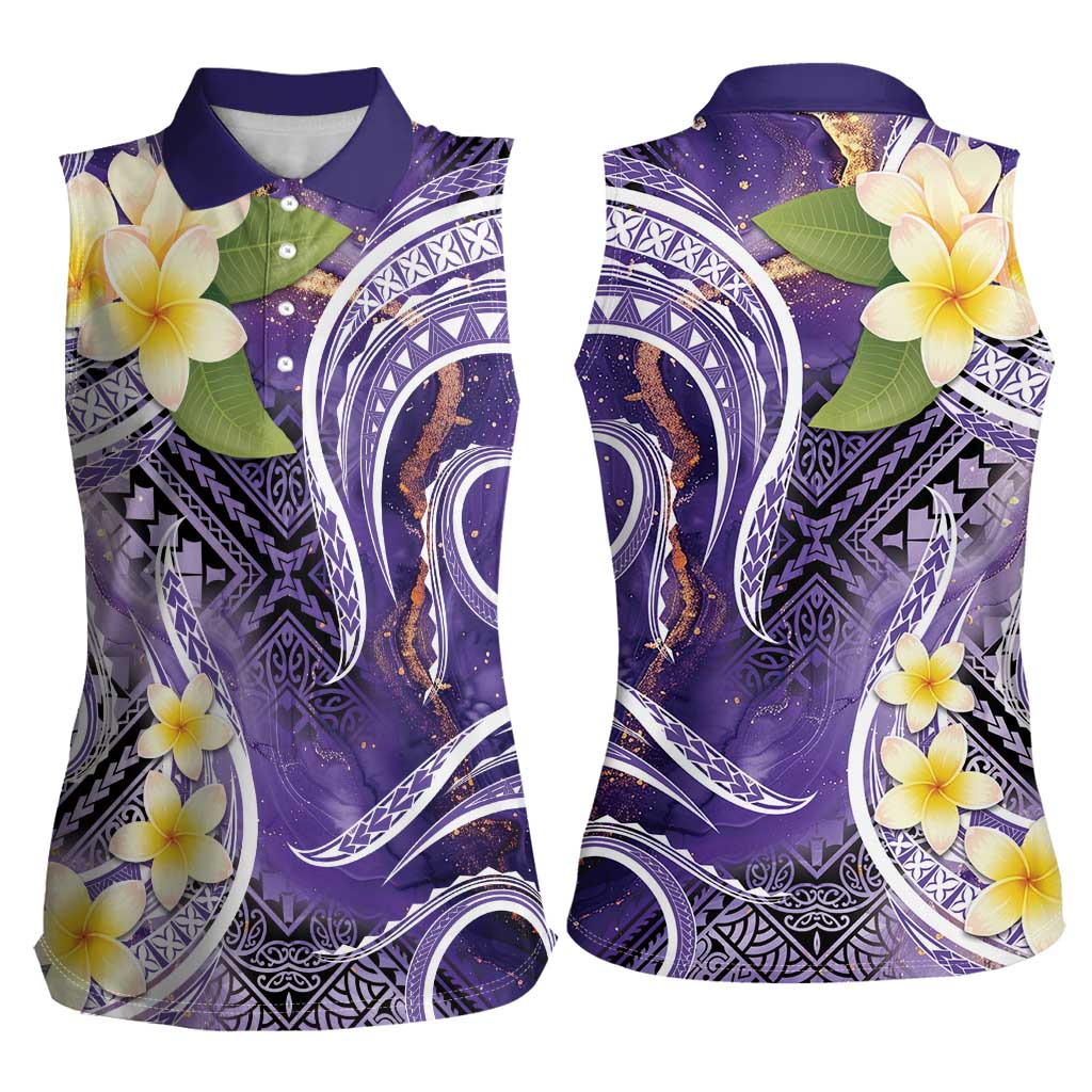 Polynesian Tribal Tattoo Women Sleeveless Polo Shirt Plumeria Purple Marble Pattern LT9 - Polynesian Pride