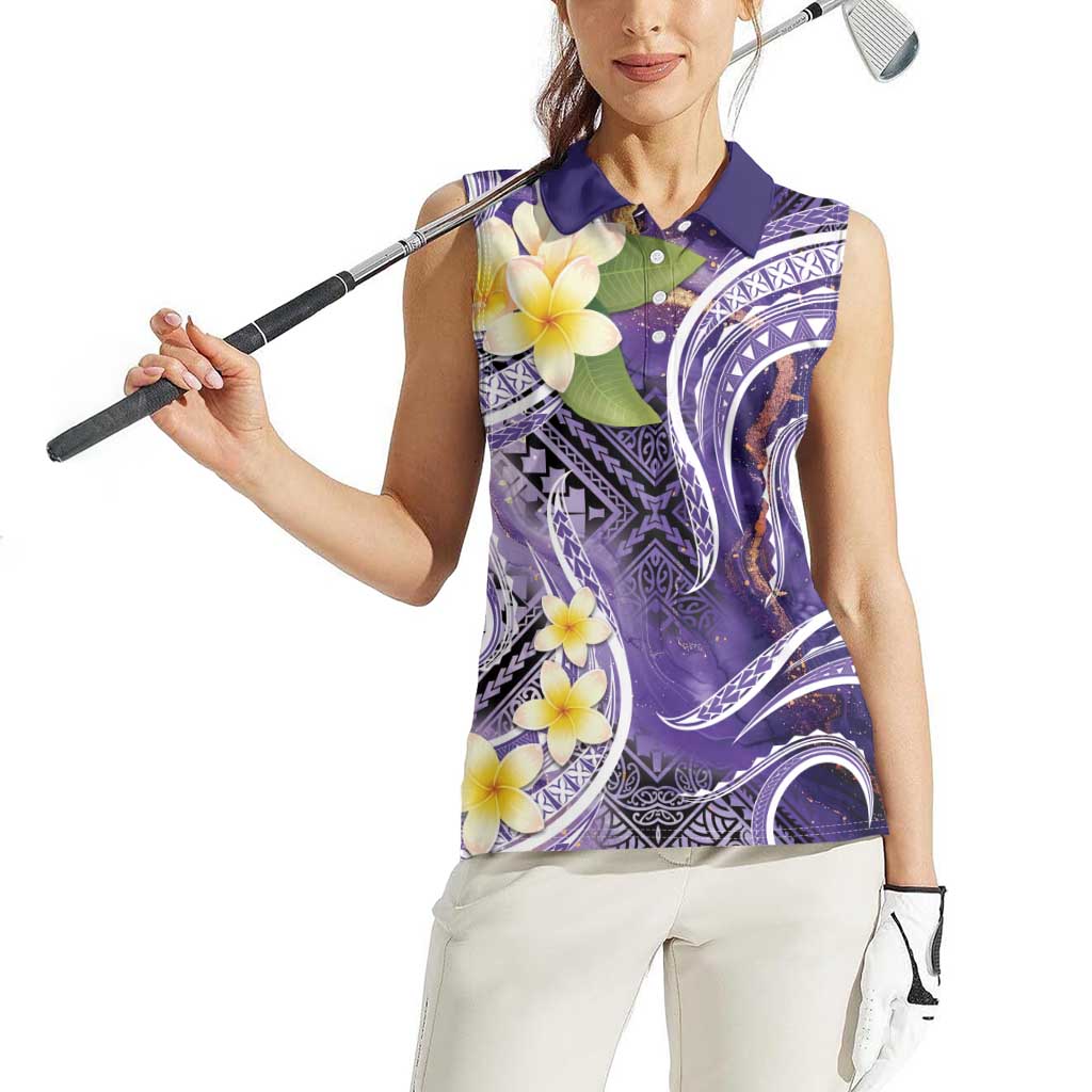 Polynesian Tribal Tattoo Women Sleeveless Polo Shirt Plumeria Purple Marble Pattern LT9 - Polynesian Pride