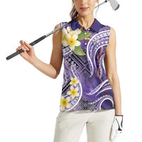 Polynesian Tribal Tattoo Women Sleeveless Polo Shirt Plumeria Purple Marble Pattern LT9 - Polynesian Pride