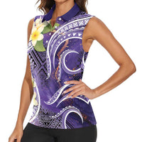 Polynesian Tribal Tattoo Women Sleeveless Polo Shirt Plumeria Purple Marble Pattern LT9 - Polynesian Pride
