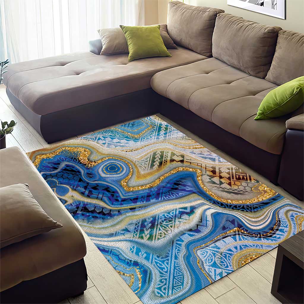 Polynesian Tribal Tattoo Area Rug Swirling Ocean Marble Pattern