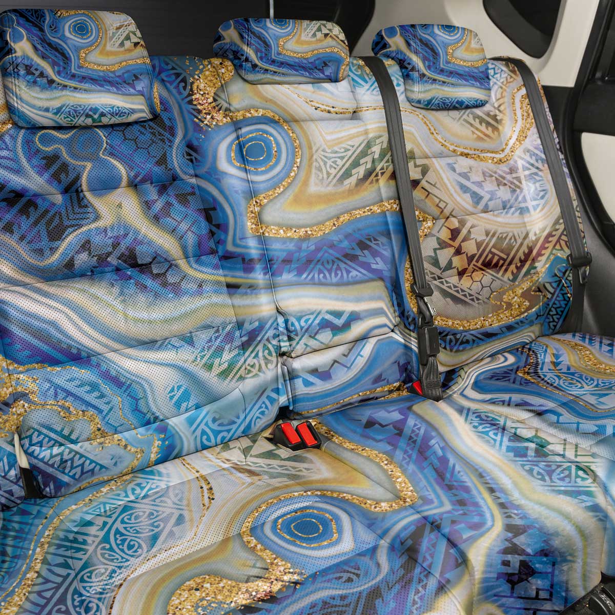 Polynesian Tribal Tattoo Back Car Seat Cover Swirling Ocean Marble Pattern