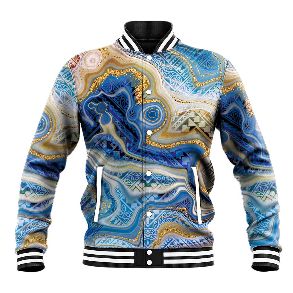 Polynesian Tribal Tattoo Baseball Jacket Swirling Ocean Marble Pattern