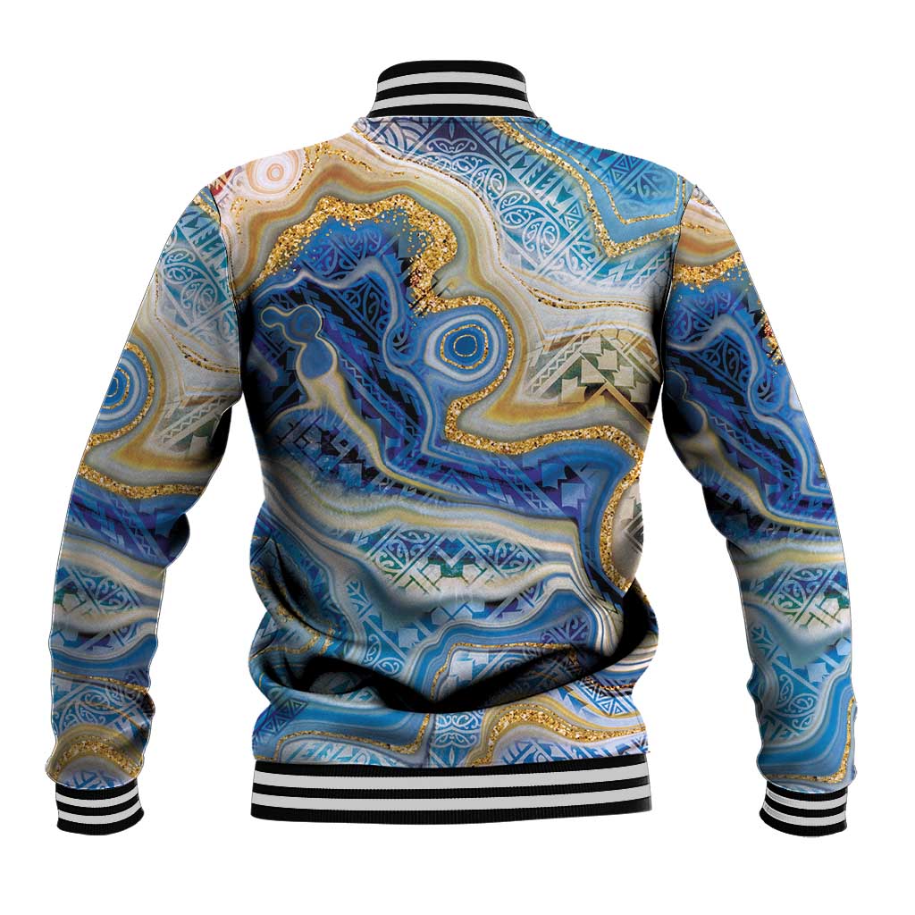Polynesian Tribal Tattoo Baseball Jacket Swirling Ocean Marble Pattern