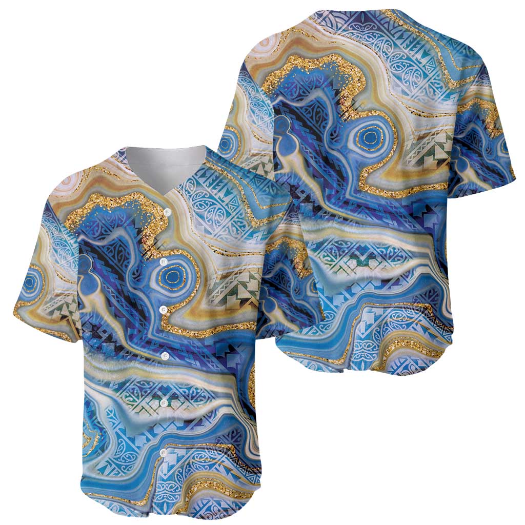 Polynesian Tribal Tattoo Baseball Jersey Swirling Ocean Marble Pattern LT9 - Polynesian Pride