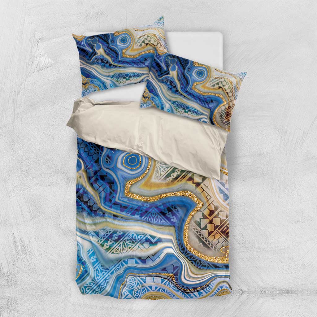 Polynesian Tribal Tattoo Bedding Set Swirling Ocean Marble Pattern